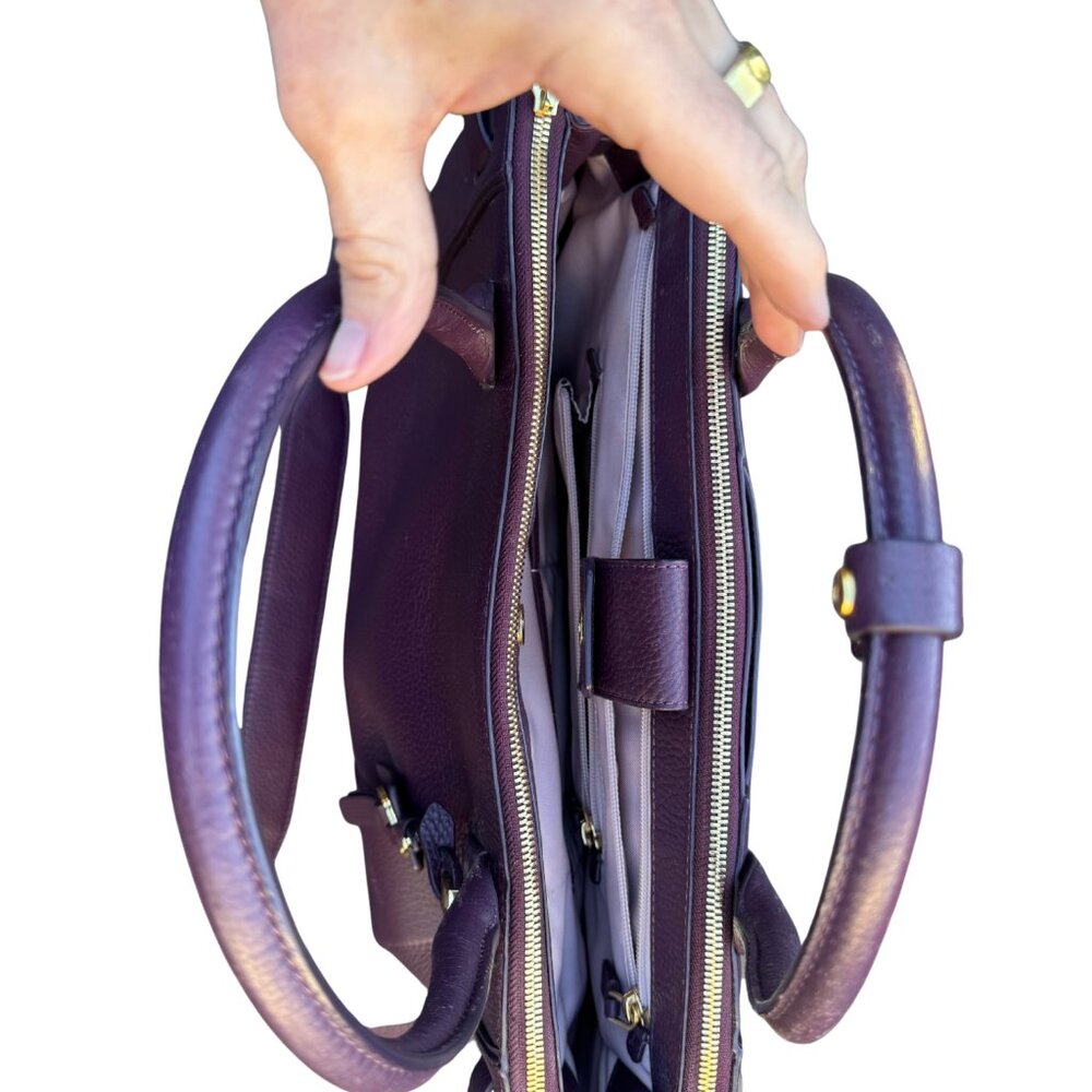 Tumi Women's Purple Leather Laptop Briefcase | Gold Hardware - Picture 5 of 13